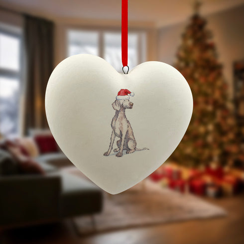 Weimaraner in Santa Hat Christmas Heart Bauble